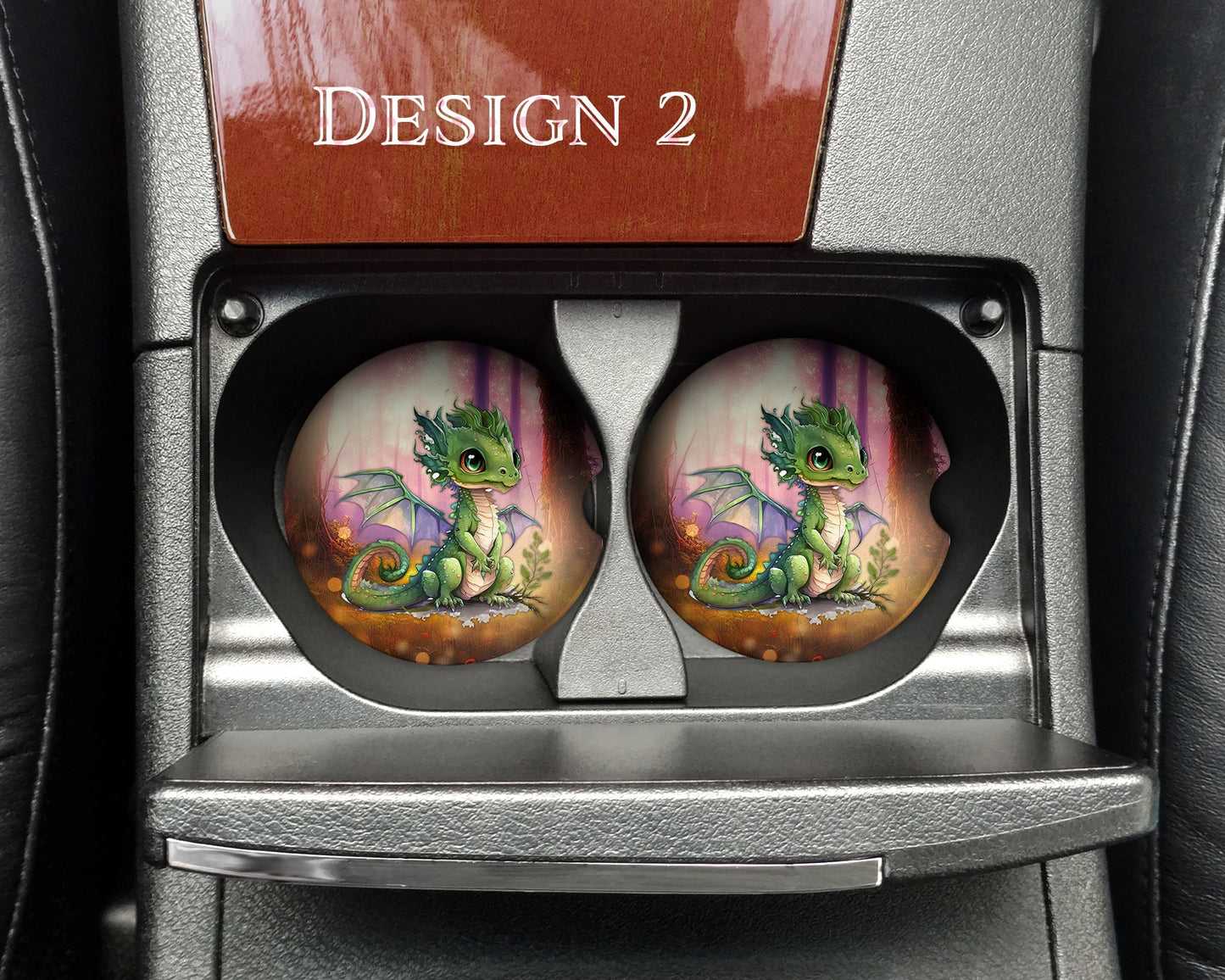 Watercolor Cute Dragon Art Car Coasters  - Matching Pair - Set of 2 - Five Designs Available