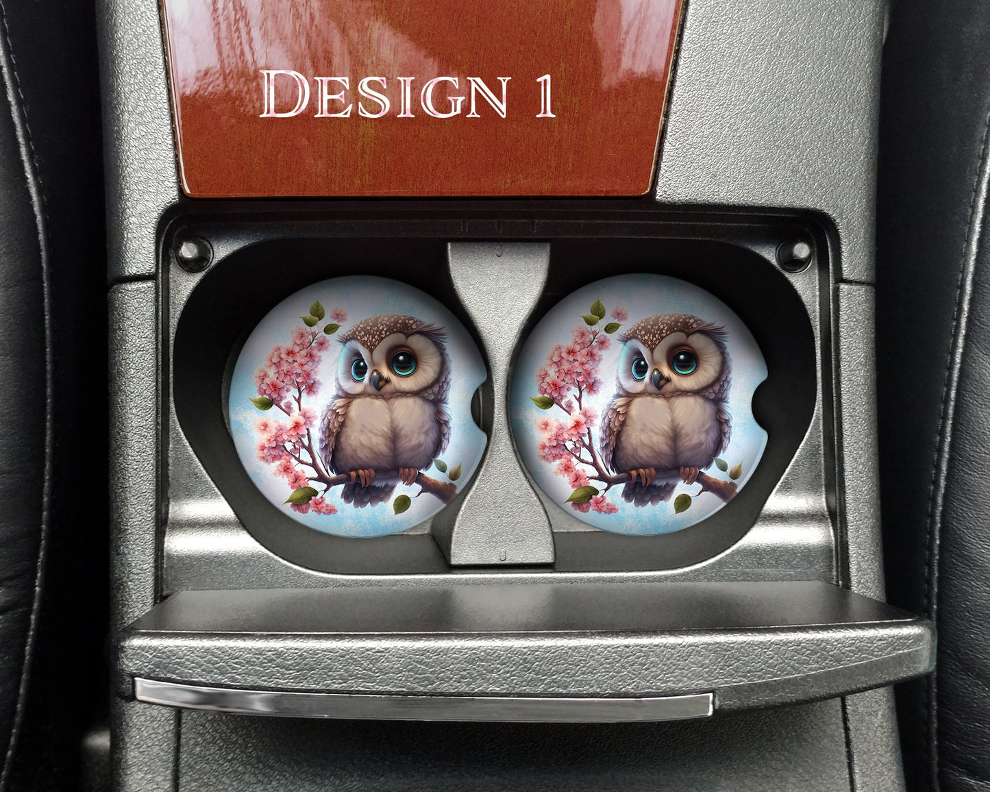 Cute Watercolor Owl Art Car Coasters  - Matching Pair - Set of 2 - Two Designs Available