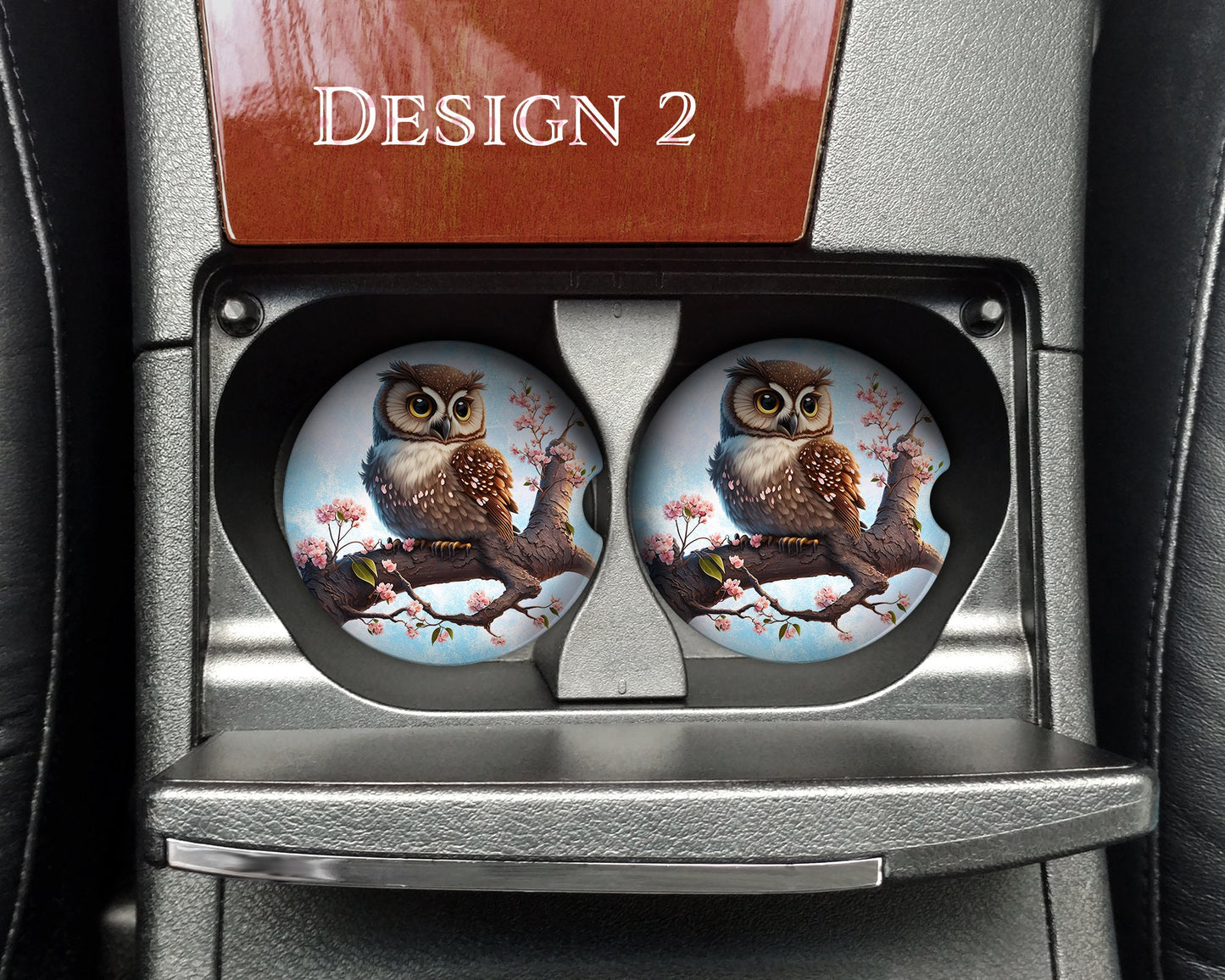Cute Watercolor Owl Art Car Coasters  - Matching Pair - Set of 2 - Two Designs Available