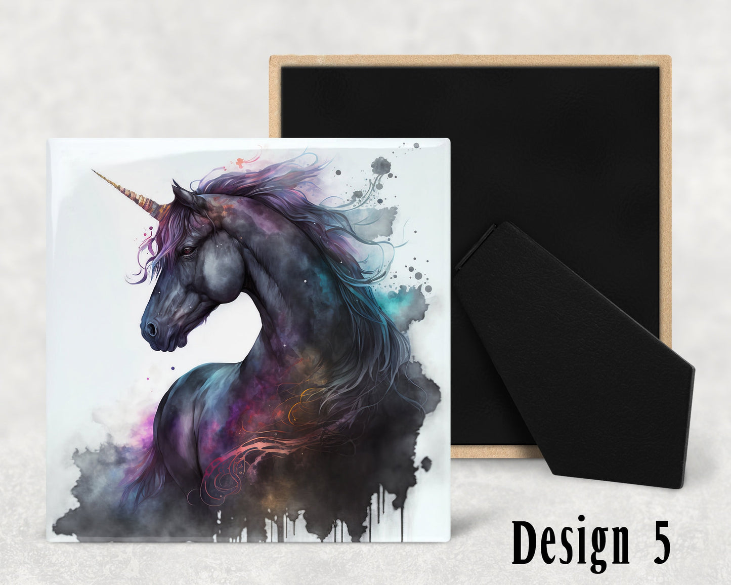 Dark Unicorns Art Decorative Ceramic Tile Set with Optional Easel Back  - Available in 3 sizes - 4 Designs to chose from