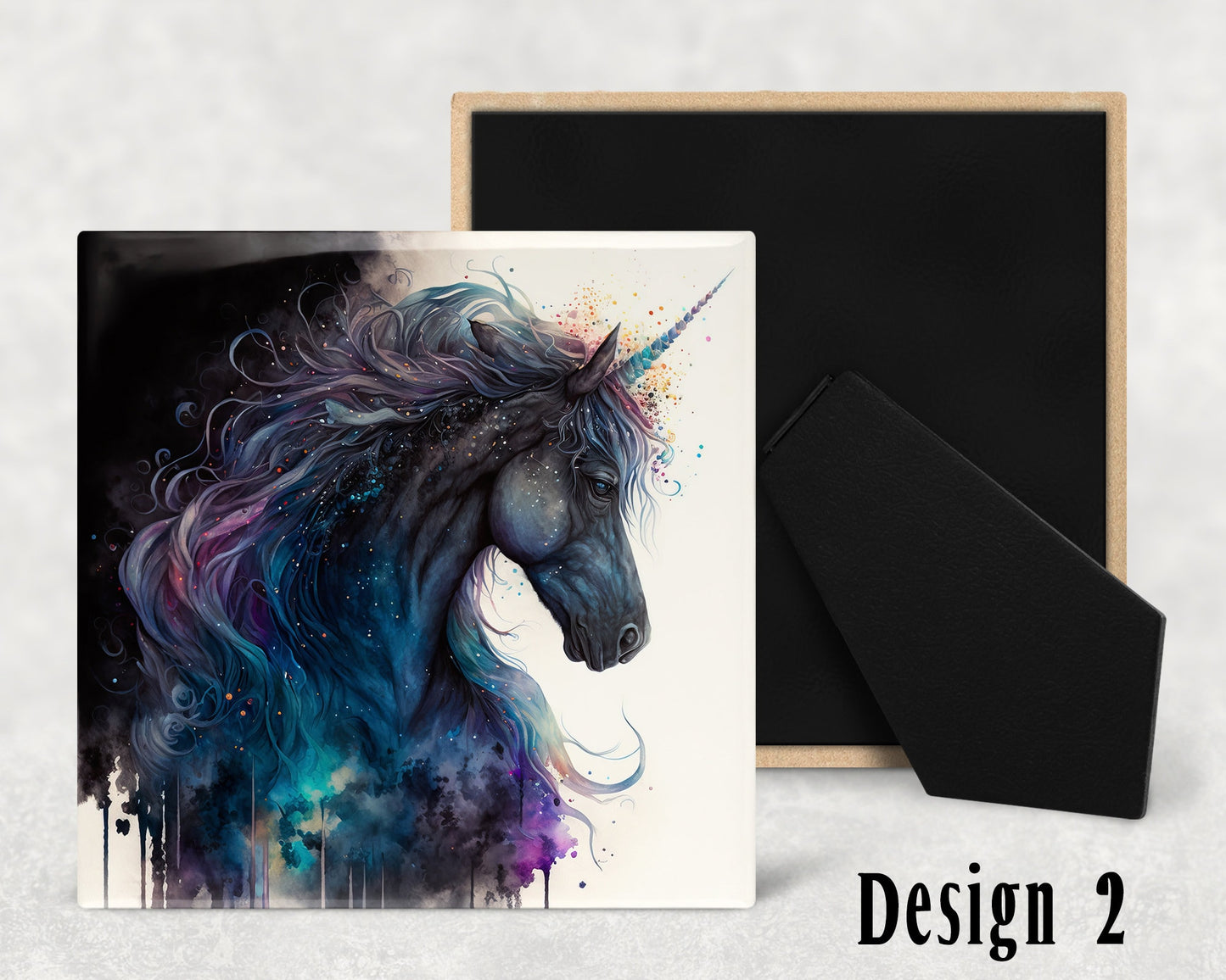Dark Unicorns Art Decorative Ceramic Tile Set with Optional Easel Back  - Available in 3 sizes - 4 Designs to chose from