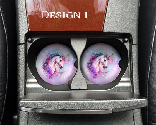 Beautiful Watercolor Unicorn Art Car Coasters - Matching Pair - Set of 2