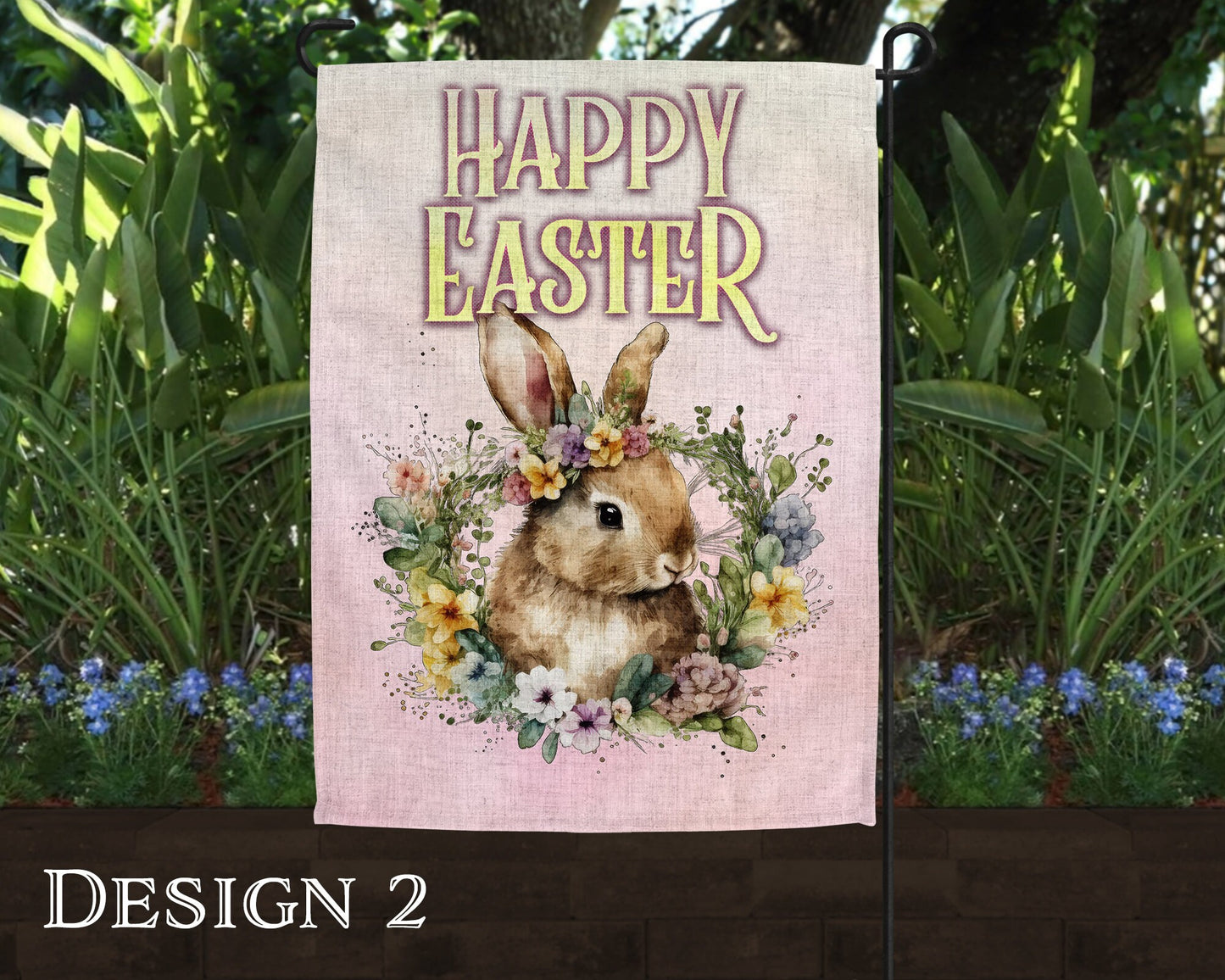 Watercolor Happy Easter Art Linen Garden Flag  - 10 Design Choices