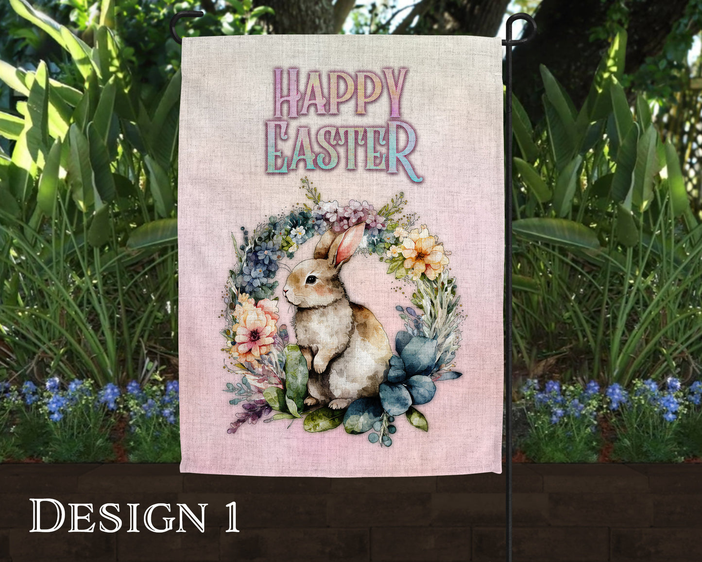 Watercolor Happy Easter Art Linen Garden Flag  - 10 Design Choices