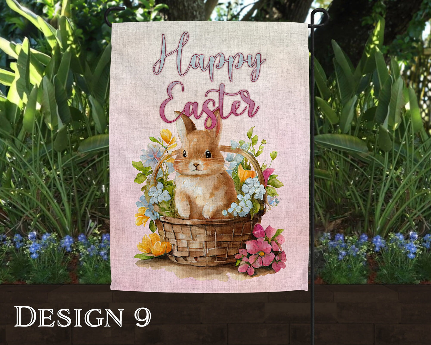 Watercolor Happy Easter Art Linen Garden Flag  - 10 Design Choices