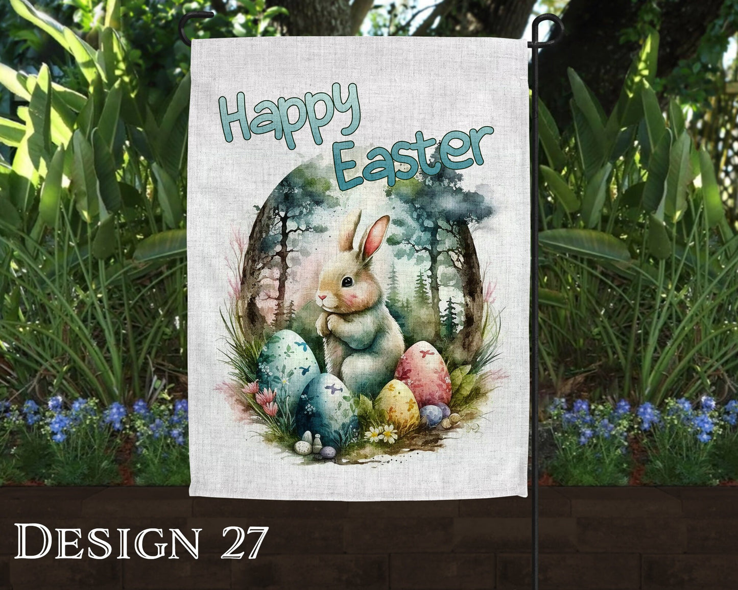 Watercolor Happy Easter Art Linen Garden Flag  - 8 Design Choices - Batch 3