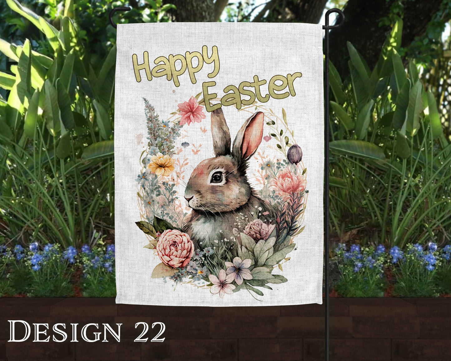 Watercolor Happy Easter Art Linen Garden Flag  - 8 Design Choices - Batch 3