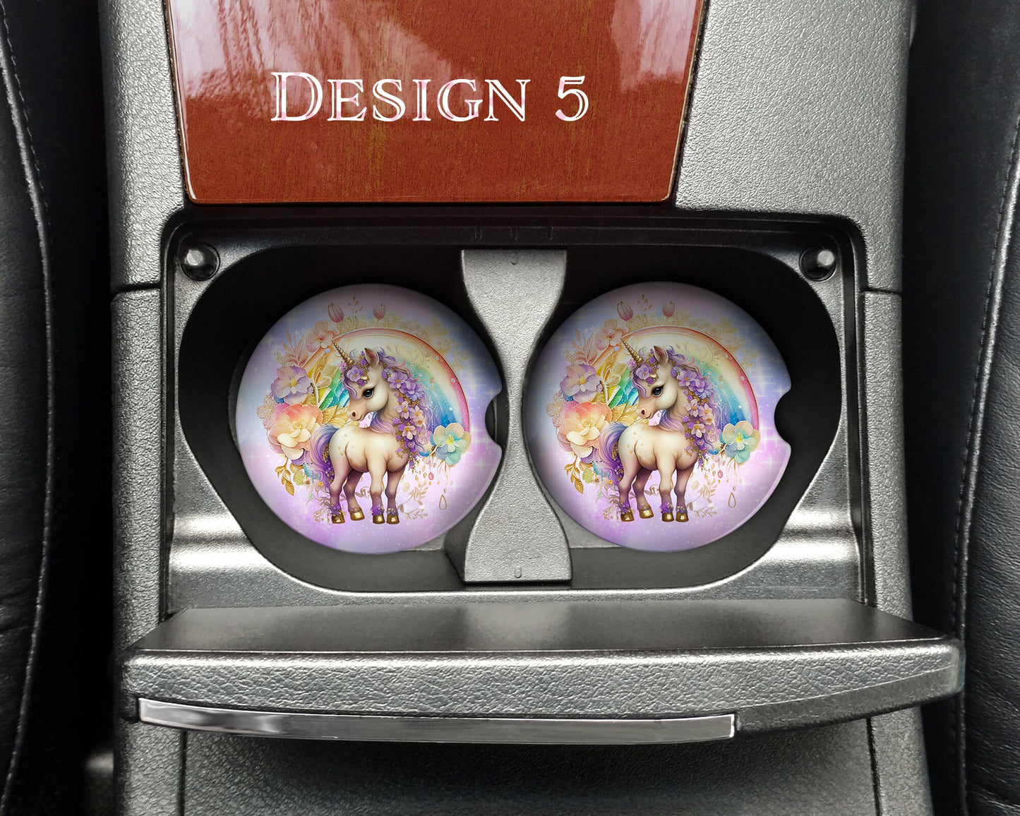 Watercolor Cute Unicorns Art Car Coasters  - Matching Pair - Set of 2 - Seven Designs Available