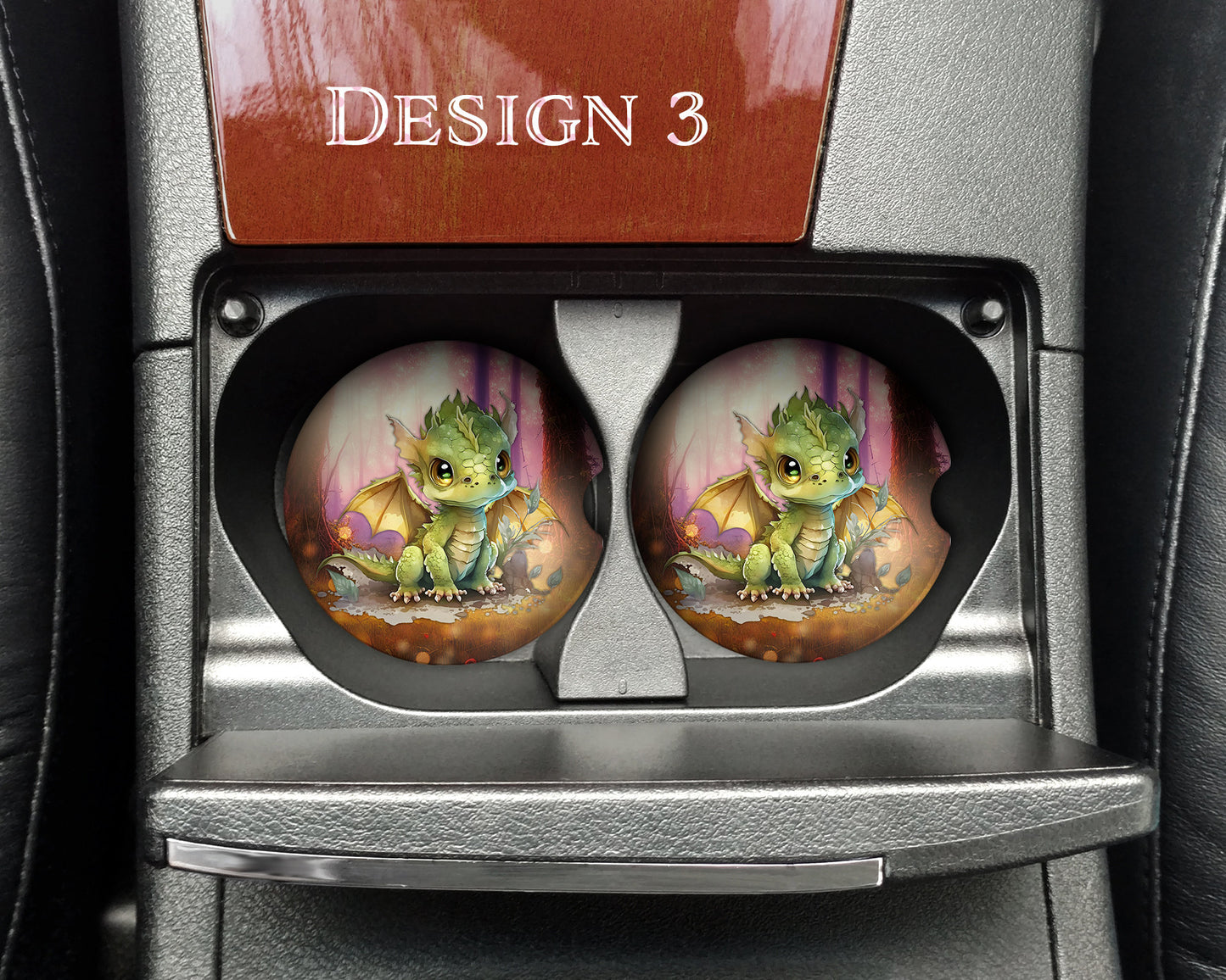 Watercolor Cute Dragon Art Car Coasters  - Matching Pair - Set of 2 - Five Designs Available