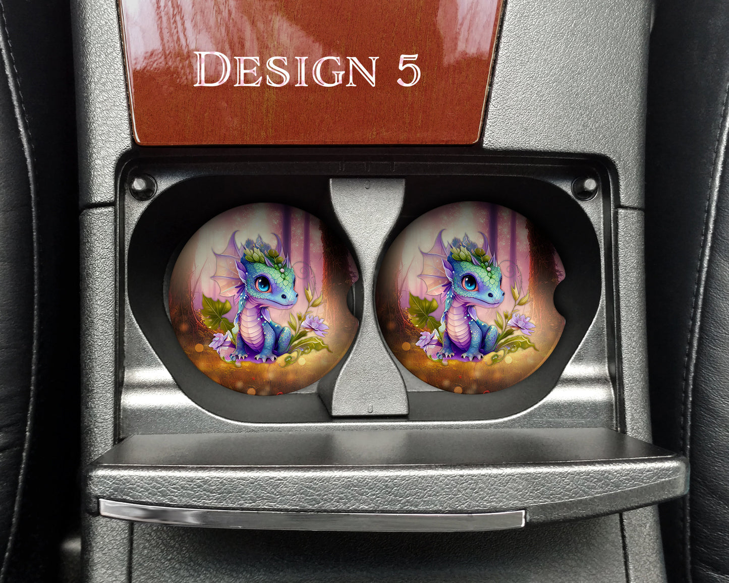 Watercolor Cute Dragon Art Car Coasters  - Matching Pair - Set of 2 - Five Designs Available