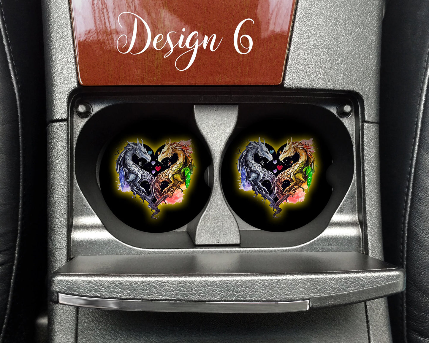 Watercolor Cute Dragon Hearts Art Car Coasters  - Matching Pair - Set of 2 - Five Designs Available