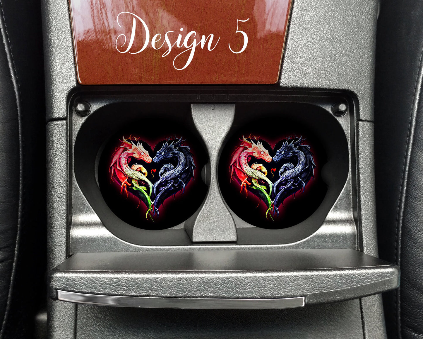 Watercolor Cute Dragon Hearts Art Car Coasters  - Matching Pair - Set of 2 - Five Designs Available