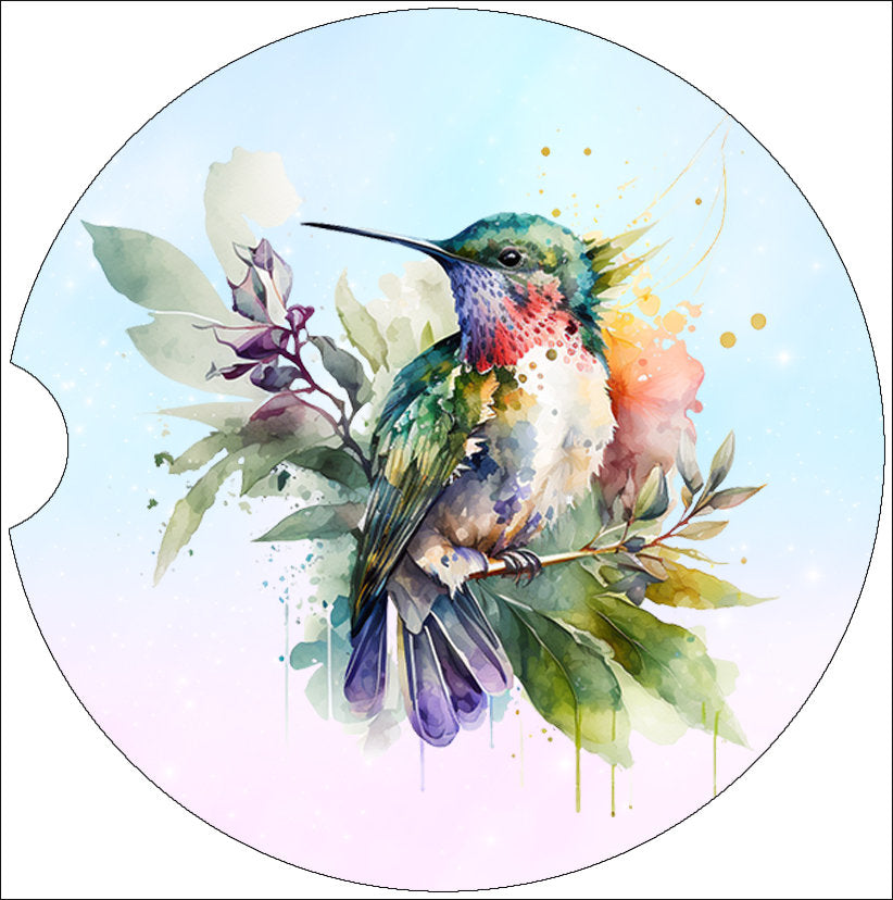 Watercolor Pastel Hummingbird  Car Coaster  - Matching Pair - Set of 2 - Four Design Choices