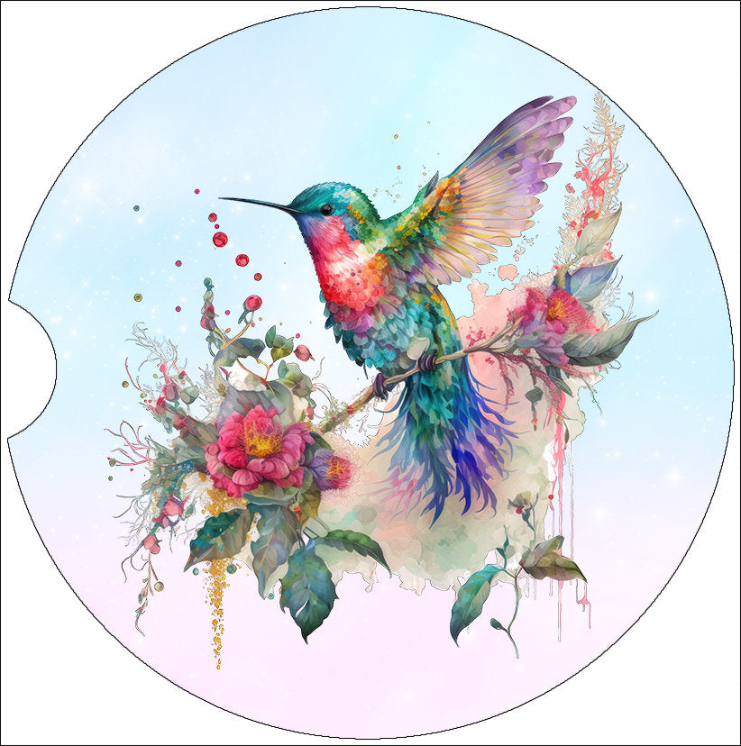 Watercolor Pastel Hummingbird  Car Coaster  - Matching Pair - Set of 2 - Four Design Choices