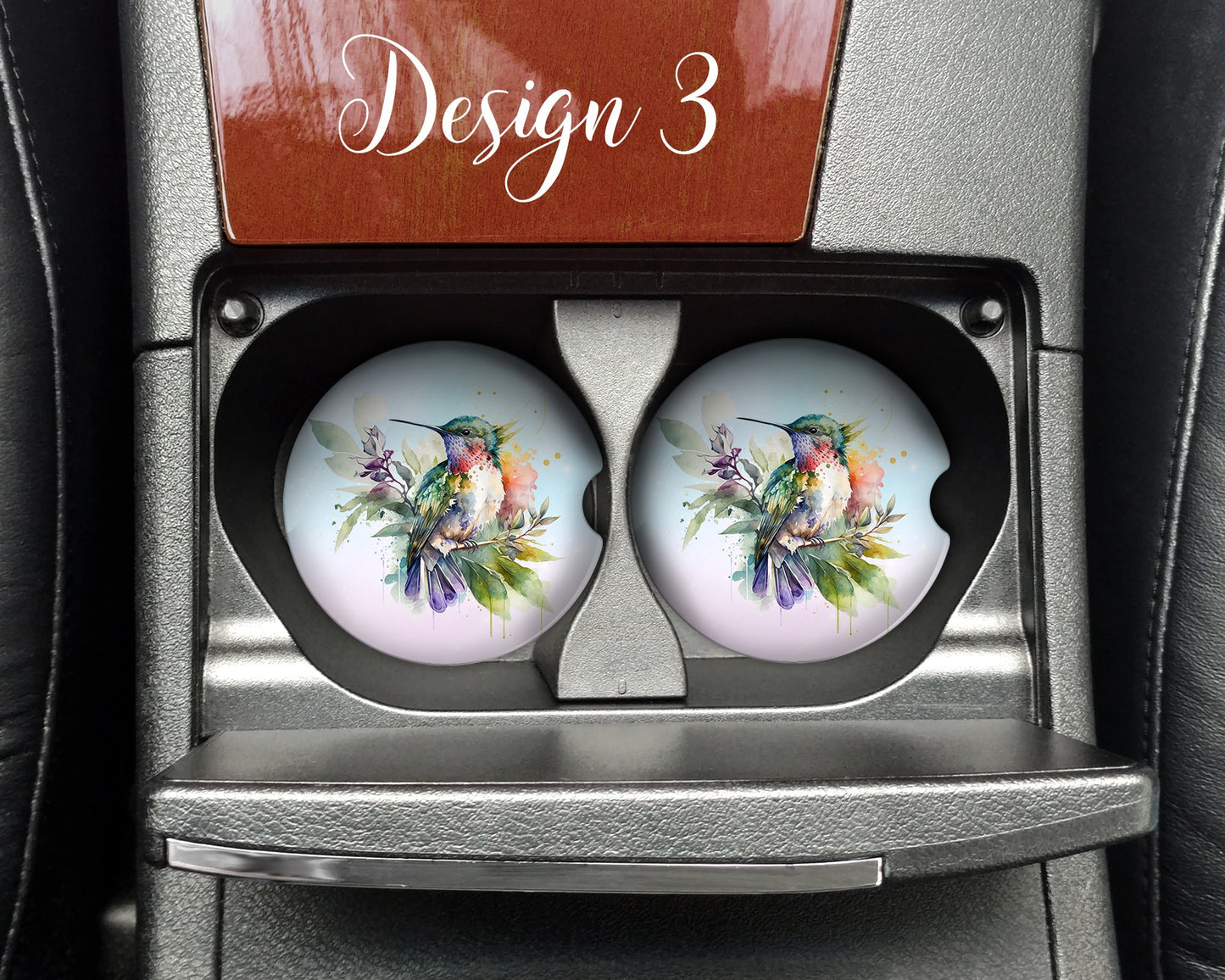 Watercolor Pastel Hummingbird  Car Coaster  - Matching Pair - Set of 2 - Four Design Choices