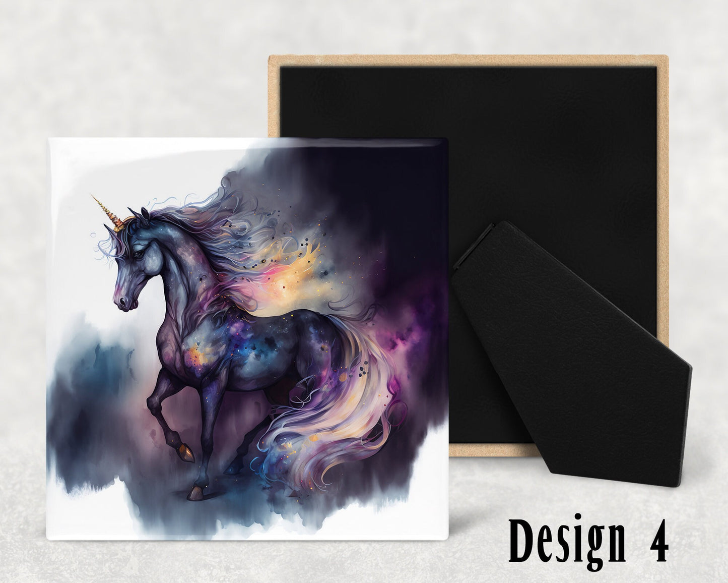 Dark Unicorns Art Decorative Ceramic Tile Set with Optional Easel Back  - Available in 3 sizes - 4 Designs to chose from