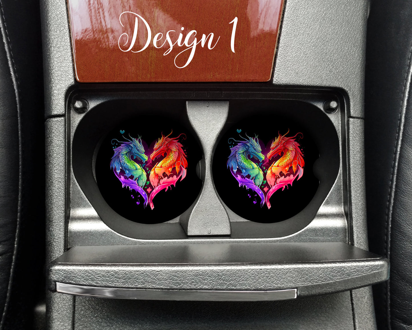 Watercolor Cute Dragon Hearts Art Car Coasters  - Matching Pair - Set of 2 - Five Designs Available