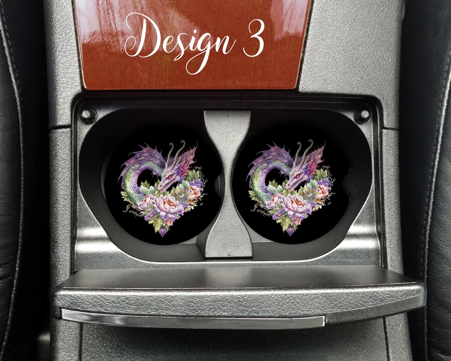 Watercolor Cute Dragon Hearts Art Car Coasters  - Matching Pair - Set of 2 - Five Designs Available