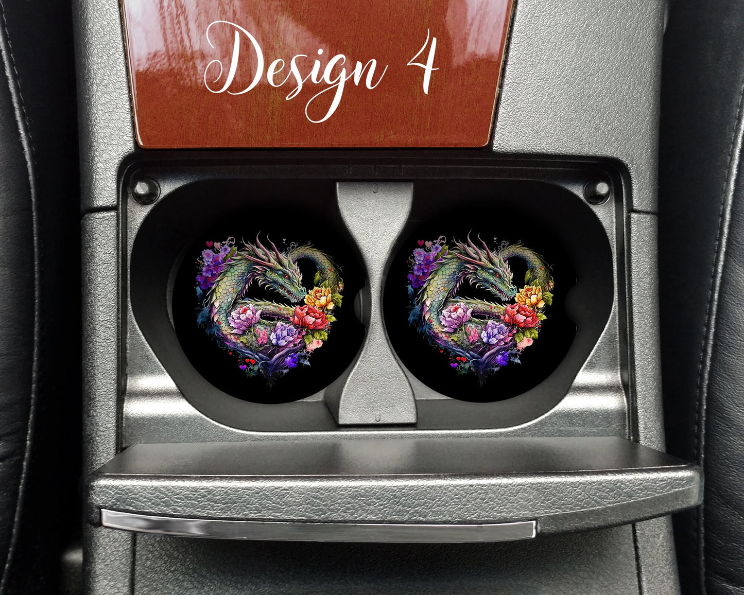 Watercolor Cute Dragon Hearts Art Car Coasters  - Matching Pair - Set of 2 - Five Designs Available