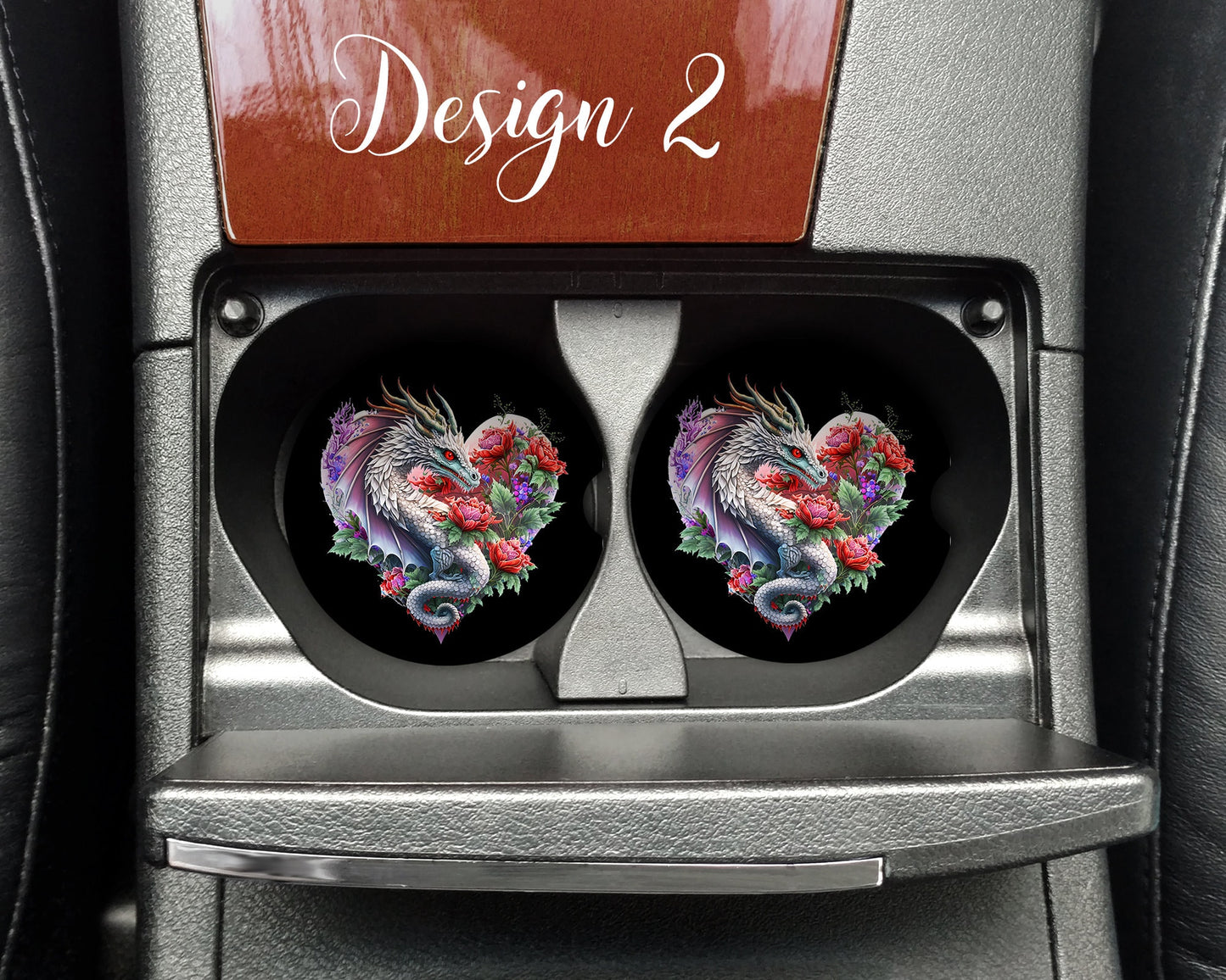 Watercolor Cute Dragon Hearts Art Car Coasters  - Matching Pair - Set of 2 - Five Designs Available