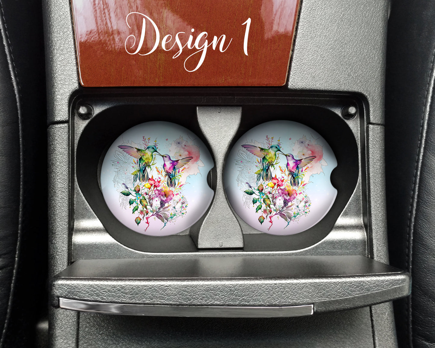 Watercolor Pastel Hummingbird  Car Coaster  - Matching Pair - Set of 2 - Four Design Choices
