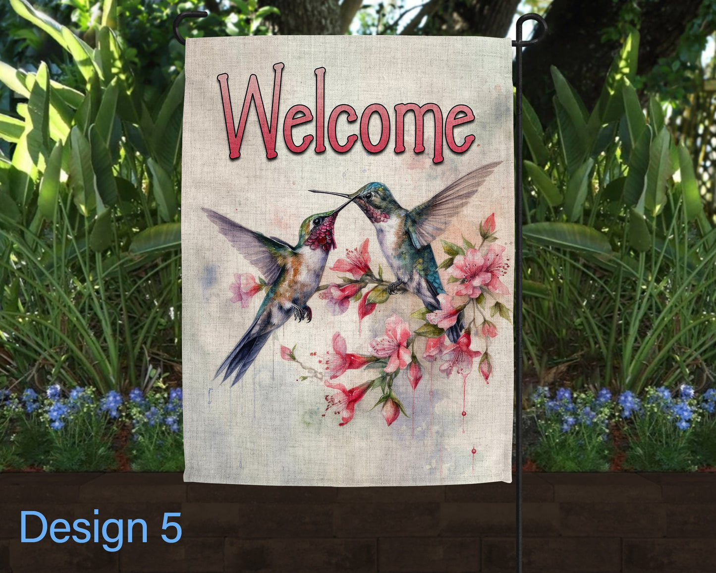 Watercolor Style Hummingbird Linen Garden Flag - 5 Design Choices