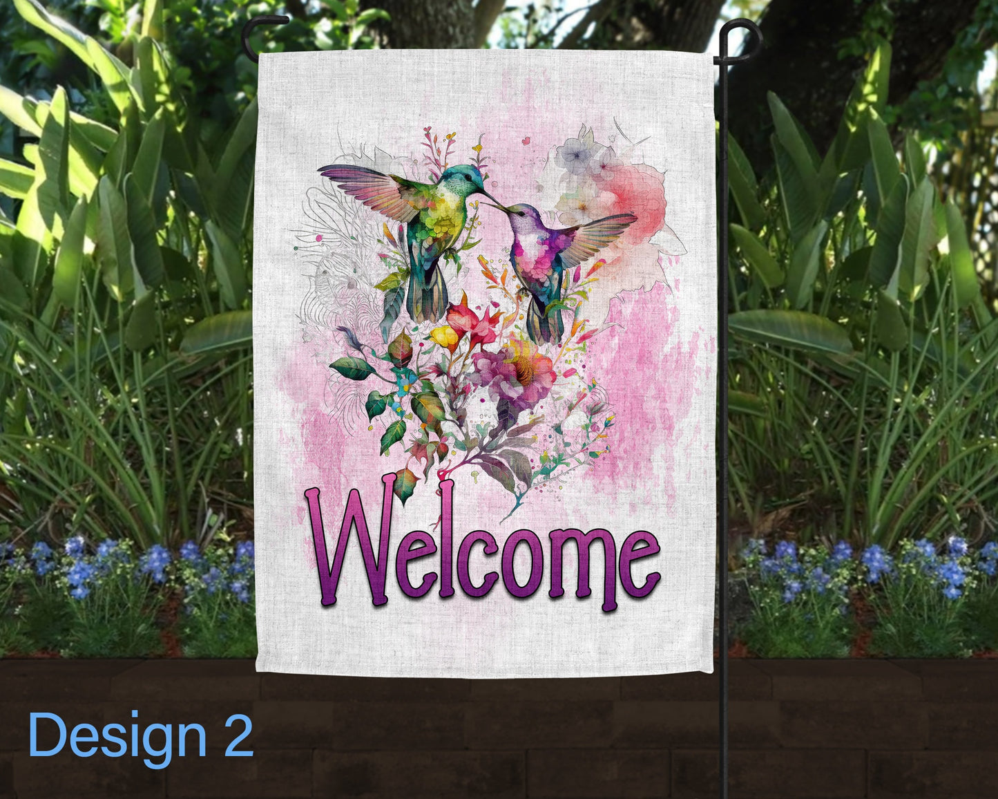 Watercolor Style Hummingbird Linen Garden Flag - 5 Design Choices