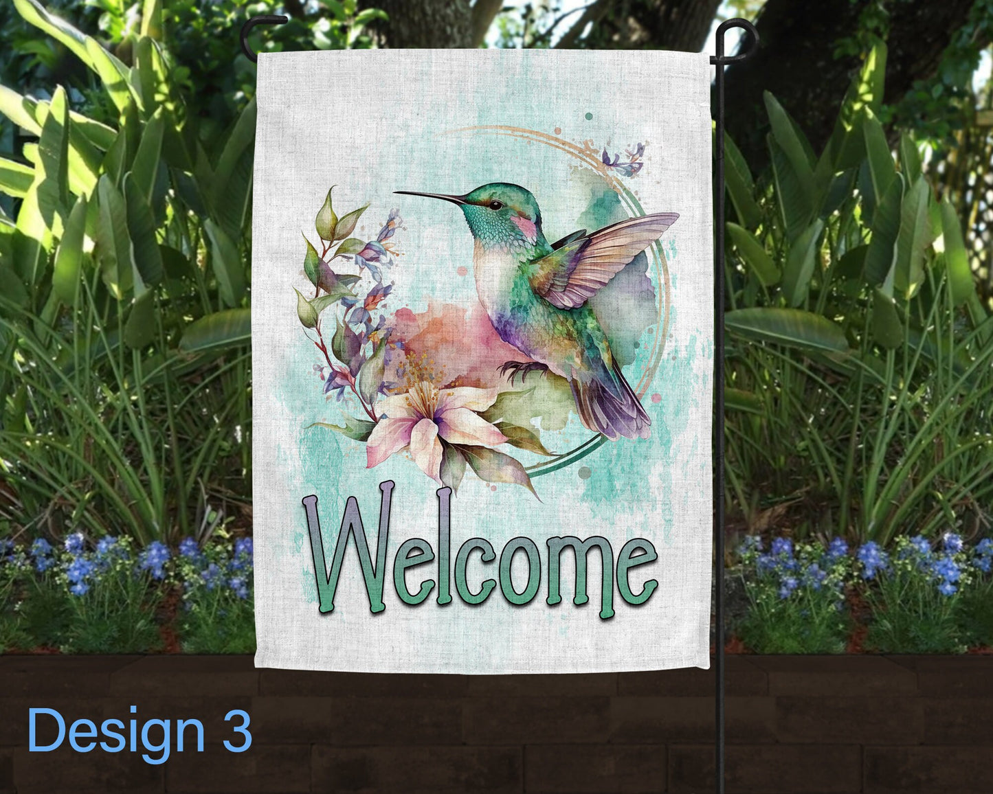 Watercolor Style Hummingbird Linen Garden Flag - 5 Design Choices