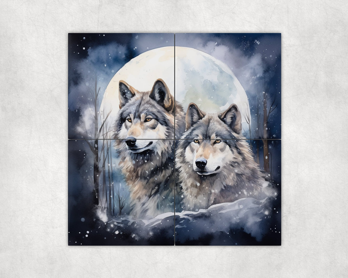 Winter Wolf Art Loose Tile Mural - 3 sizes Available.