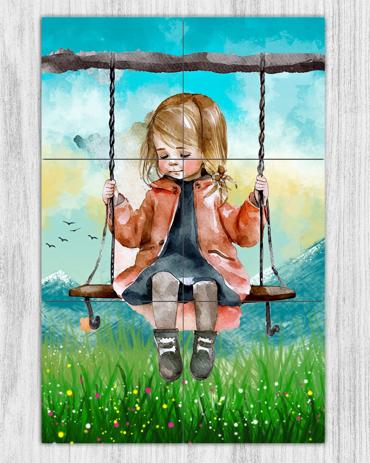 12x18 Little Girl on Swing Art Ceramic Tile Mural