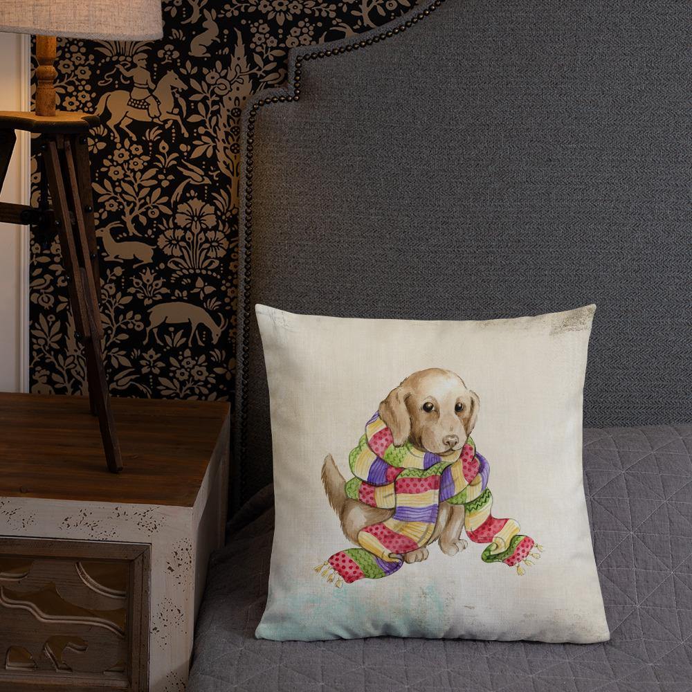 Cute Puppy in Scarf Throw Pillow - Schoppix Gifts