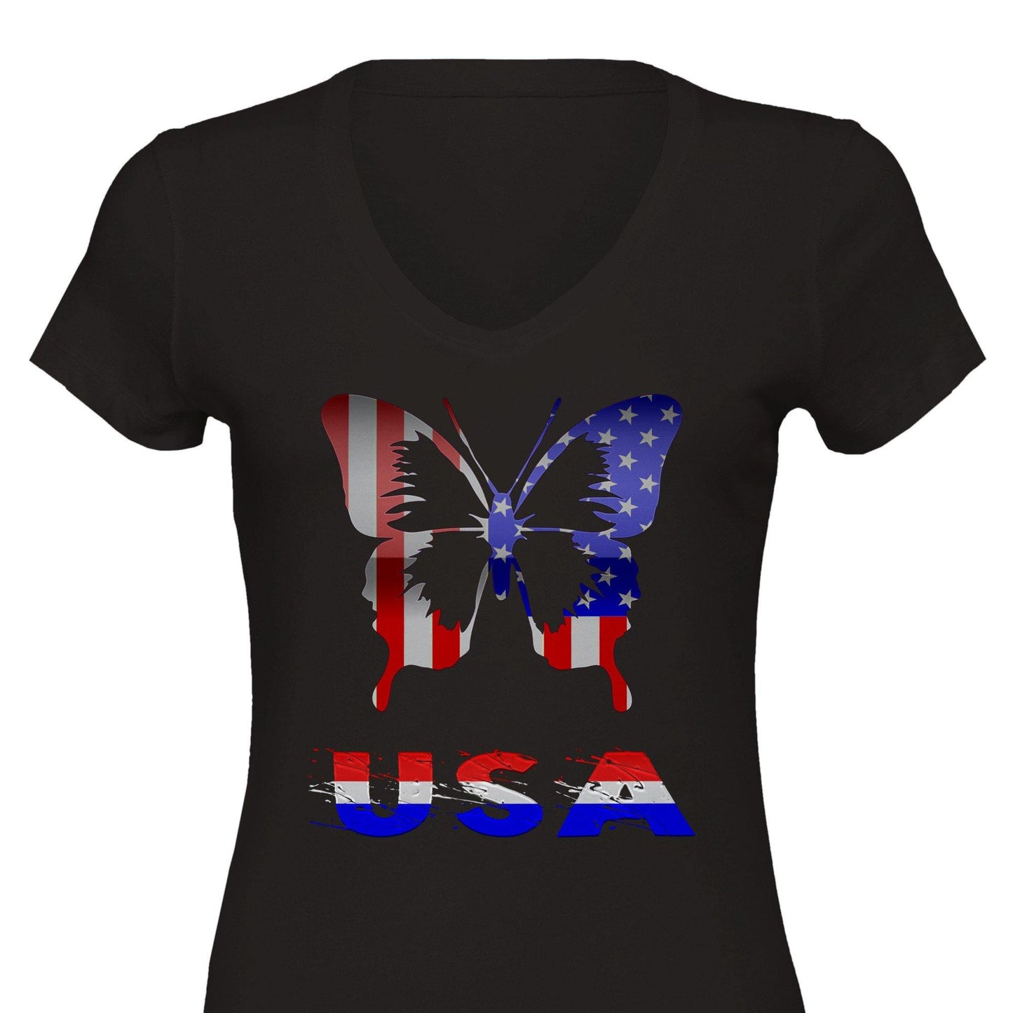 USA American Flag Butterfly Premium Womens V-Neck T-shirt - Schoppix Gifts