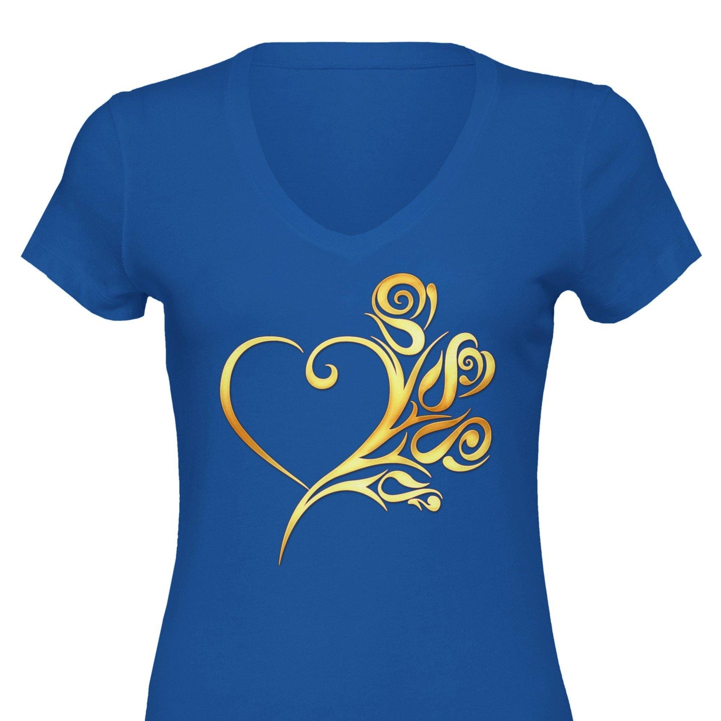 Rose Gold Heart and Roses Tribal Premium Womens V-Neck T-shirt - Schoppix Gifts