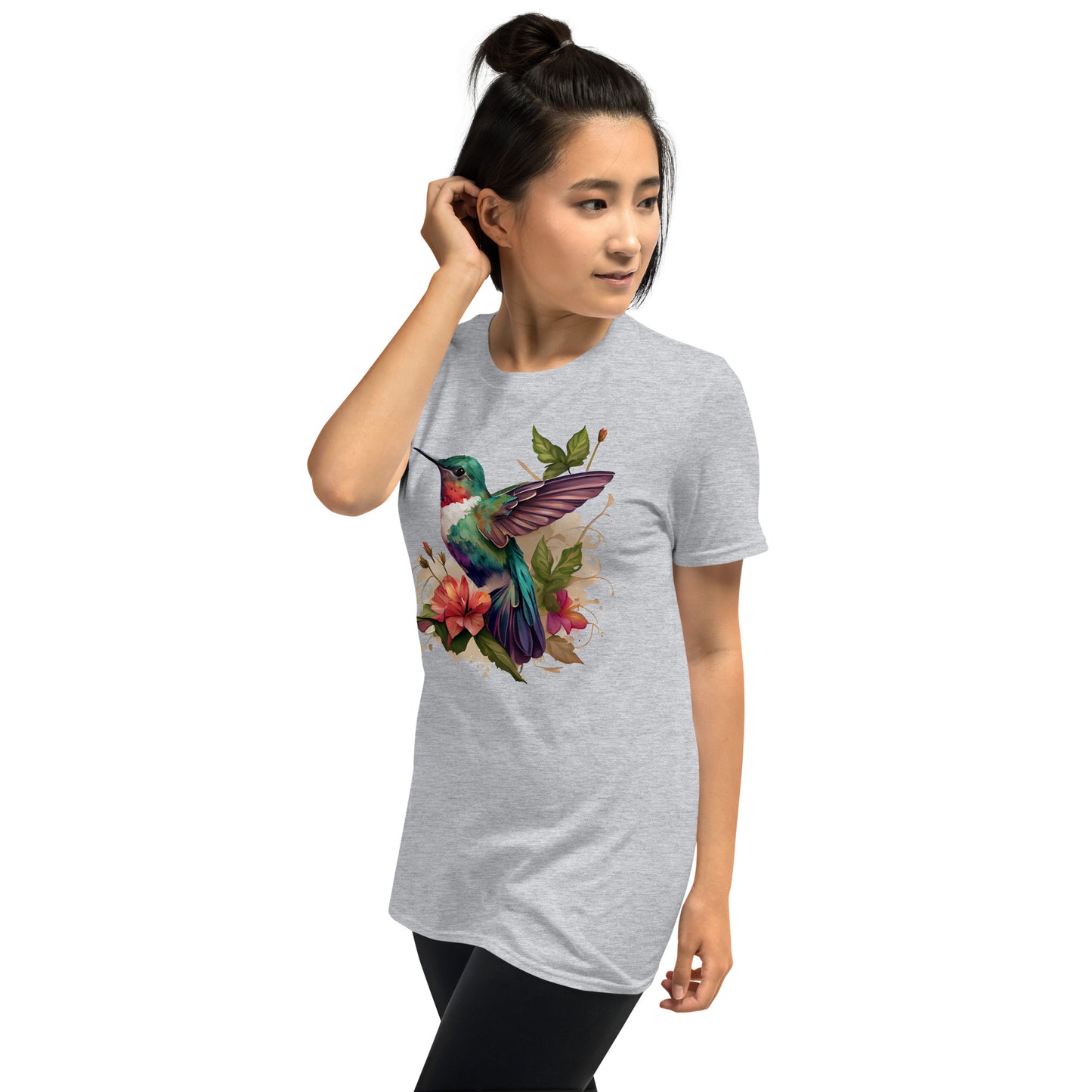 Beautiful Floral Hummingbird Art Short-Sleeve Unisex T-Shirt